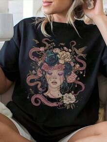 1 Camiseta Medusa de Talla Grande – Camiseta Vintage de Diosa Griega, Sudadera Boho de Estilo Brujero, Sudadera de Mitología, Camiseta de Regalo Medusa Unisex de Manga Corta, Camiseta Clásica de Algodón Grueso con Estampado Gráfico, Top Casual de Manga Corta para Mujer, 100% Algodón. - Negro - Ver 6
