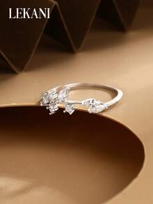 LEKANI 1 chiếc nhẫn bạc S925, thiết kế dây leo và lá cây thời trang đính đá Cubic Zirconia, món quà trang sức thanh lịch, sáng tạo dành cho phụ nữ, mẹ, bạn gái, bạn bè, hoặc để đeo hàng ngày. - Bạc - Xem 5
