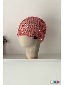 Mũ len lưới khoét lỗ đính sequin thủ công, mũ beanie thời trang cổ điển đa năng, mũ lưới dệt kim nhẹ thoáng khí, thích hợp cho mùa xuân và mùa hè. - Nhiều màu - Xem 15