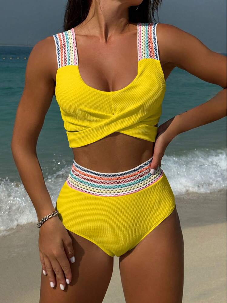 Nuevo Bikini de Dos Piezas de Cintura Alta de la Serie Rainbow Ribbon - color - Añade 9