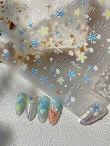 海洋系列美甲贴纸，海星和贝壳美甲装饰 - 彩色 - 查看 8