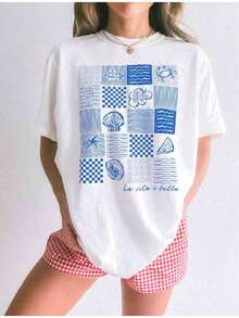 Camiseta Gráfica de la de Amalfi: Camiseta Vintage Italiana de Verano 2026, Ropa de Verano para Mujer, Ropa de Vacaciones para Mujer, Ropa para Conciertos Country, Ropa para Conciertos para Mujer - Estilo Urbano Vintage, Unisex, Camiseta de Algodón Holgada de Manga Corta y Cuello Redondo - Blanco - Ver 1