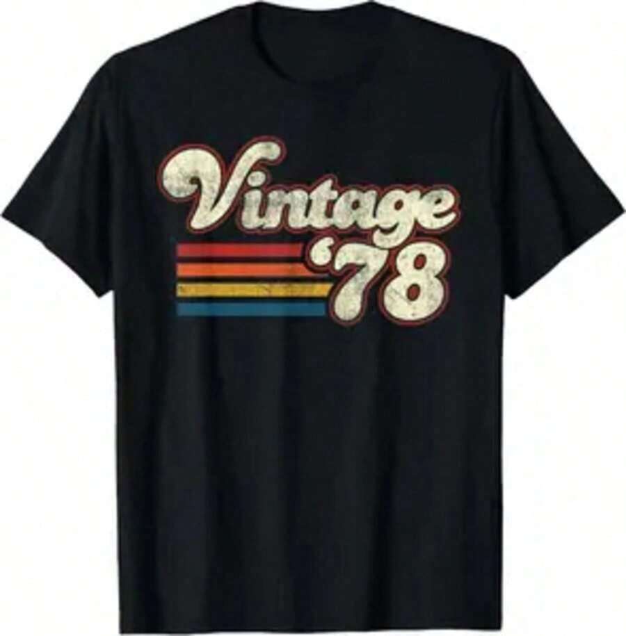 Camisetas de cumpleaños vintage retro 100% algodón, camiseta de cumpleaños vintage 1978, camiseta gráfica para hombre y mujer, cuello redondo, tops para vacaciones de verano. - Negro - Ver 1