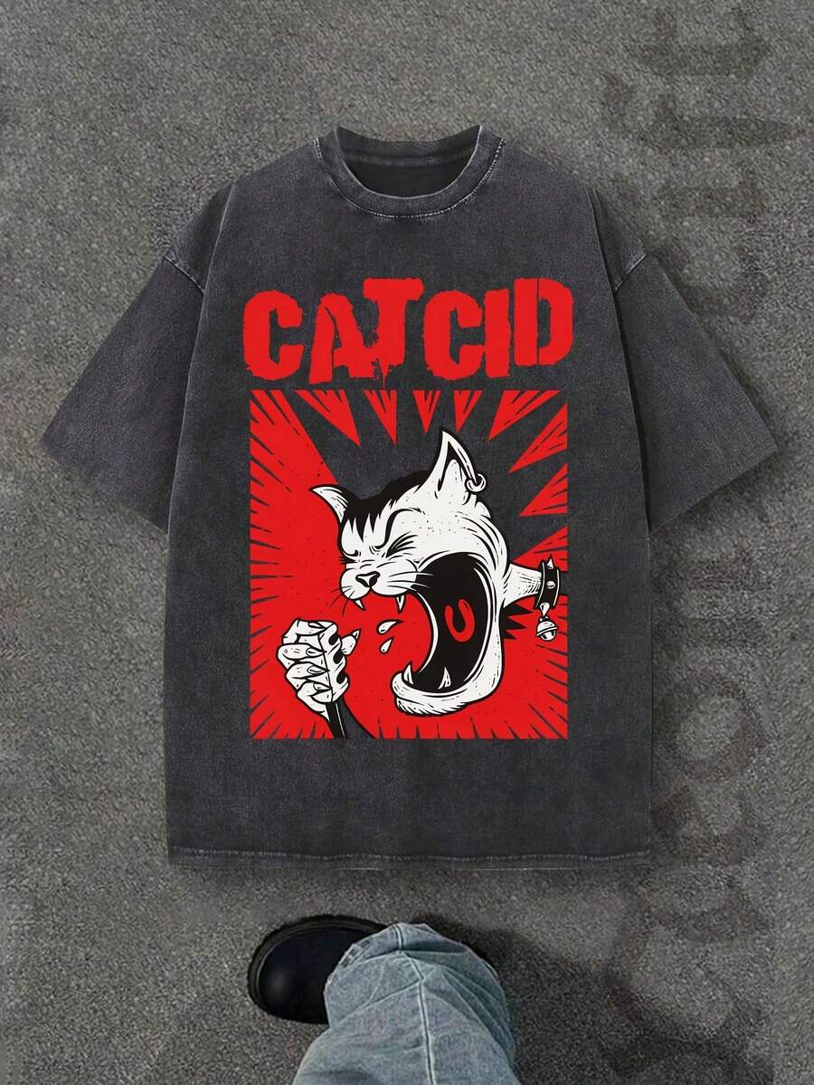 Camiseta casual vintage cómoda y lavada para mujer, camiseta de manga corta con cuello redondo,% algodón lavado y versátil para hombre, adecuada para uso diario y atuendos de, estilo unisex. - Negro - Ver 1