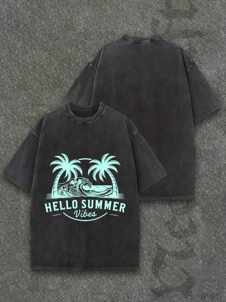 Camiseta casual vintage cómoda y lavada para mujer, camiseta de manga corta con cuello redondo,% algodón lavado y versátil para hombre, adecuada para uso diario y atuendos de, estilo unisex. - Negro - Ver 1
