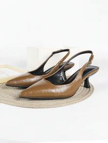 7cm Brown High Heel Sandals, Pointed Toe Slip-On Party Wedding Formal Shoes - Camel - View 3