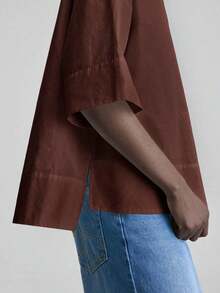 de diseño versátil y casual de serie esencial con sensación de lujo minimalista, con cuello redondo, hombros caídos y diseño suelto, silueta corta por delante y larga por detrás, de estilo urbano moderno y elegante para oficina, ideal para bod - Marrón - Ver 7