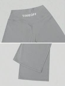 2026 TimeOff 1 pieza Pantalones deportivos de mujer minimalistas con cintura elástica, estampado de letras, pierna recta y ancha, efecto levantador V-Shape, primavera - Gris Claro - Ver 4