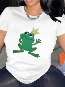 Camiseta de manga corta con diseño de Príncipe Rana, esencial para un estilo casual, hecha de tela de algodón, ligera y duradera, adecuada para uso casual en casa o en restaurantes, cómoda y ajustada para el uso diario. Algodón suave para uso diario en verano. - Blanco - Ver 1