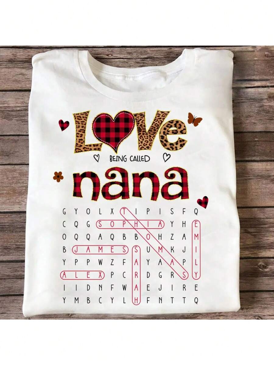 A Simple Design le encanta que la llamen abuela - Juego de crucigramas con estampado de leopardo - Camiseta personalizada - Regalo del Día de la Madre para abuela o mamá - Elegante y práctica para el verano. - Blanco - Ver 1