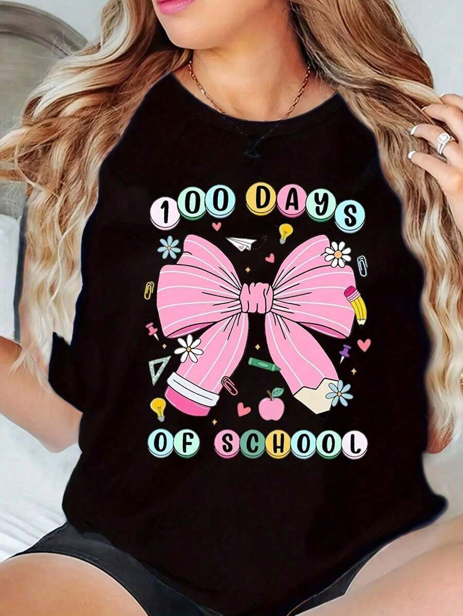 Camiseta de Mujer para el 100 Día de Clases, Camiseta para Celebrar el 100 Día de la Escuela, Camiseta de Regreso a Clases, Regalo para Maestra - Negro - Ver 1