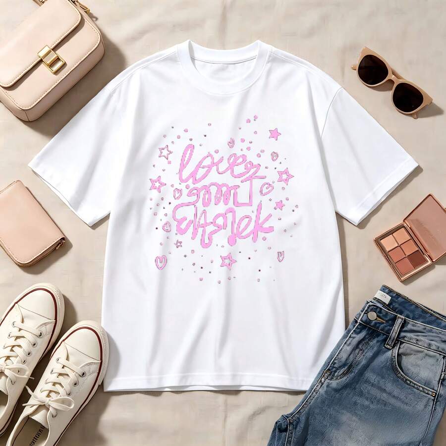 Kawaii, Love You To Pieces, 100% Cotton, Oversized, Soft Breathable, Casual Crewneck, Short Sleeve Top, Summer Vibes, Romantic, Aesthetic - Blanco - Ver 1