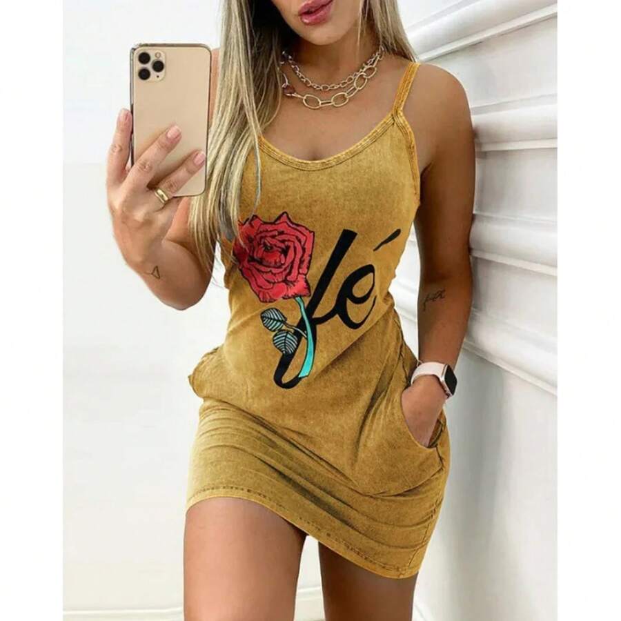 Vestido de verano sin mangas con espalda descubierta y estampado de rosas en 3D para mujer, vestido Sexy ajustado de algodón de poliéster, vestidos con tirantes finos en la cadera - Aire - Ver 1