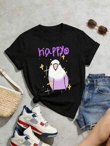 Camiseta de manga corta con cuello redondo suave y casual de verano para mujer, tops para salir, algodón, vintage, estilo callejero europeo y americano, casual deportivo, estilo unisex, estilo casual urbano, tops bonitos, Gen Z, curvas, ropa Y2K, camisetas divertidas, tops para damas, conjuntos de vacaciones para mujer, top lindo, camiseta gráfica, conjuntos de primavera, camisetas holgadas, ropa de calle retro, estilo de los 90, estilo de los 2000, subcultura, top negro, tops blancos, atuendo de fiesta de los 90. Blanco - Negro - Ver 2