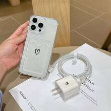 6-In-1 Set: Transparent Black Heart Phone Case + Charger Head Cover + Cable Protector + Storage Cord + Data Cable Winding Rope, TPU Shockproof Protective Case Compatible With Apple 6/7/8/X/XS/XR/11/12/13/14/15/16 Pro Max, Suitable As Birthday And Christmas Gift For Couples, Girlfriends, Daughters, Teenagers - Multicolor - View 4