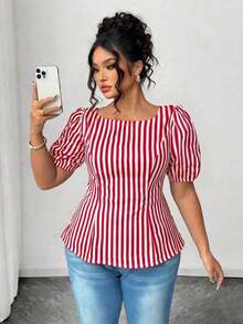 Blusa casual de manga corta con lazo y espalda abierta, unicolor, para mujer talla grande, verano - Multicolor - Ver 3