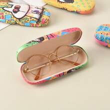 1pc Cute Cartoon Cat Print Eyeglasses Case, Portable & Shockproof, Funny Eyewear Storage Box, Double-Sided Open, Suitable For Fashion Glasses & Glasses, Unisex, Holiday Gift - A - View 2