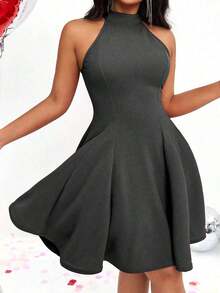 Vestido sin mangas con cuello halter para ropa de Año Nuevo - Gris - Ver 2