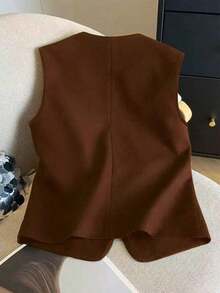 Top de tirantes de moda con decoración de flor de metal para mujer, para verano - Café integral - Ver 2