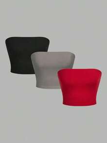 Set de 3 piezas Top tubo sexy y top casual ajustado para mujer, apropiado para el verano - Multicolor 11 - Ver 11
