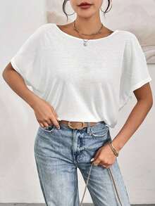 Camiseta gris de verano casual para mujer con escote trasero y nudo trenzado - Blanco - Ver 2