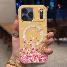 Funda para teléfono: Funda protectora con corazones dispersos, nuevo estilo dulce y genial, elegante y atrevida, funda magnética de gelatina con diseño navideño de dibujos animados 2 en 1, compatible con la serie  17.Adecuado para varios modelos de  17, 16, 15, 14, 13, 12, 11, Plus, Air, Pro Max - Amarillo - Ver 5