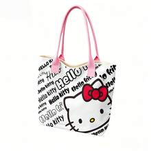 Miniso Sanrio Hello Kitty Graffiti Style Canvas Tote Bag, White Shoulder Bag For Daily Use - Black - View 4