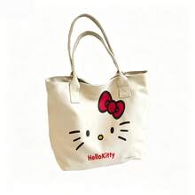 Miniso Sanrio Hello Kitty 简约帆布手提包，米白色单肩包，日常使用 - 白色 - 查看 4