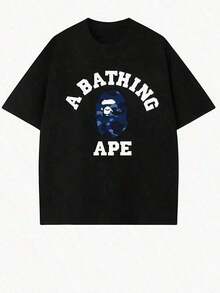 Summer Bestsellers[Sporty T-Shirt]APE Anime Pattern T-Shirt Men's 100% Cotton Casual Versatile Comfortable Breathable Short SleevesRelaxed Plus Size T-Shirtsupple - 黑色 - 查看 5