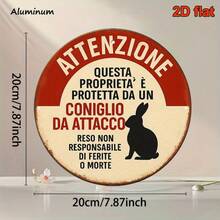 1pc 8*8 Inch Round Vintage Italian Warning Sign "Beware Of Rabbit Attack, No Entry Allowed", Rabbit Attack Sign, Suitable For Decorating Living Room, Bedroom, Study, Office, Bar, Cafe, Restaurant, Retro Style Home Decor. (Random Hole Position) - A - View 3