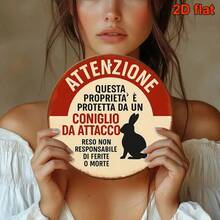 1pc 8*8 Inch Round Vintage Italian Warning Sign "Beware Of Rabbit Attack, No Entry Allowed", Rabbit Attack Sign, Suitable For Decorating Living Room, Bedroom, Study, Office, Bar, Cafe, Restaurant, Retro Style Home Decor. (Random Hole Position) - A - View 9