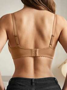 Wireless Black Lace Bra, Supportive & Comfortable, Thin Sheer Mesh, Sexy & Alluring For Women - Apricot - View 3