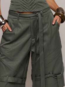 Pantalones cortos de carga con detalles de puntada y pierna ancha, perfectos para primavera y verano, para citas, salidas nocturnas, festivales, vacaciones y talla grande - Gris Oscuro - Ver 5