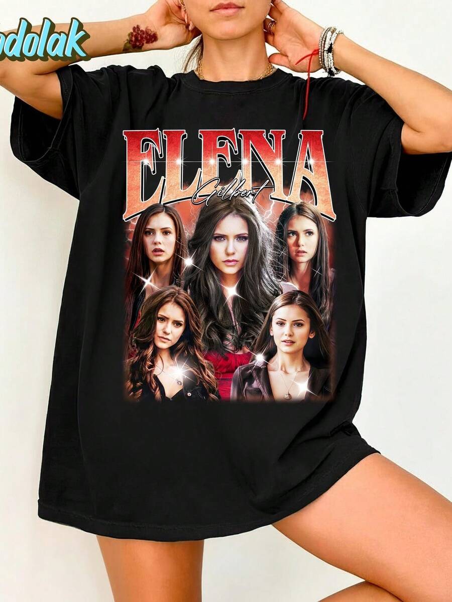 Camiseta E Gilbert, TVD Diaries T1EE, Camiseta gráfica TVD, Estilo vintage bootleg, Regalo para fans de Mystic Falls, E T1EE. Camiseta unisex de algodón puro de 220 g, peso ideal para todas las estaciones, adecuada tanto para hombres como para mujeres. Tejido duradero de alta calidad, suave al tacto y de larga duración. Prenda transpirable, adecuada para el uso de otoño y vacaciones de las mujeres. - Negro - Ver 1