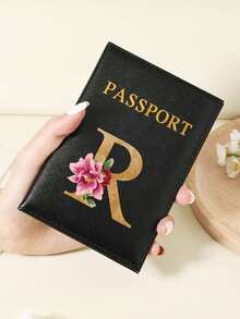Floral Letter Print Passport Holder Wallet & Card Holder, Slim Travel Purse For Couple, Fits Cards & IDs, Lightweight Portable - Burgundy - View 138