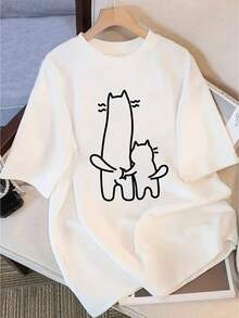 Round Neck Top. Women's Pure Cotton Short-Sleeved T-Shirt With Unique Design And Print, New Summer Style, Loose Fit, Slimming Top For Students, Comfortable And Loose For Ladies. - 白色 - 查看 8