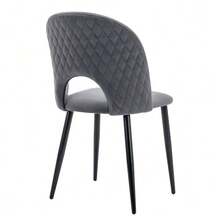Dining Chair (Set Of 2), Designer Upholstered Chair With Backrest, Velvet Seat, Metal Frame, Adjustable Feet, Diamond Pattern On The Backrest, Grey - 灰色2 - 查看 10