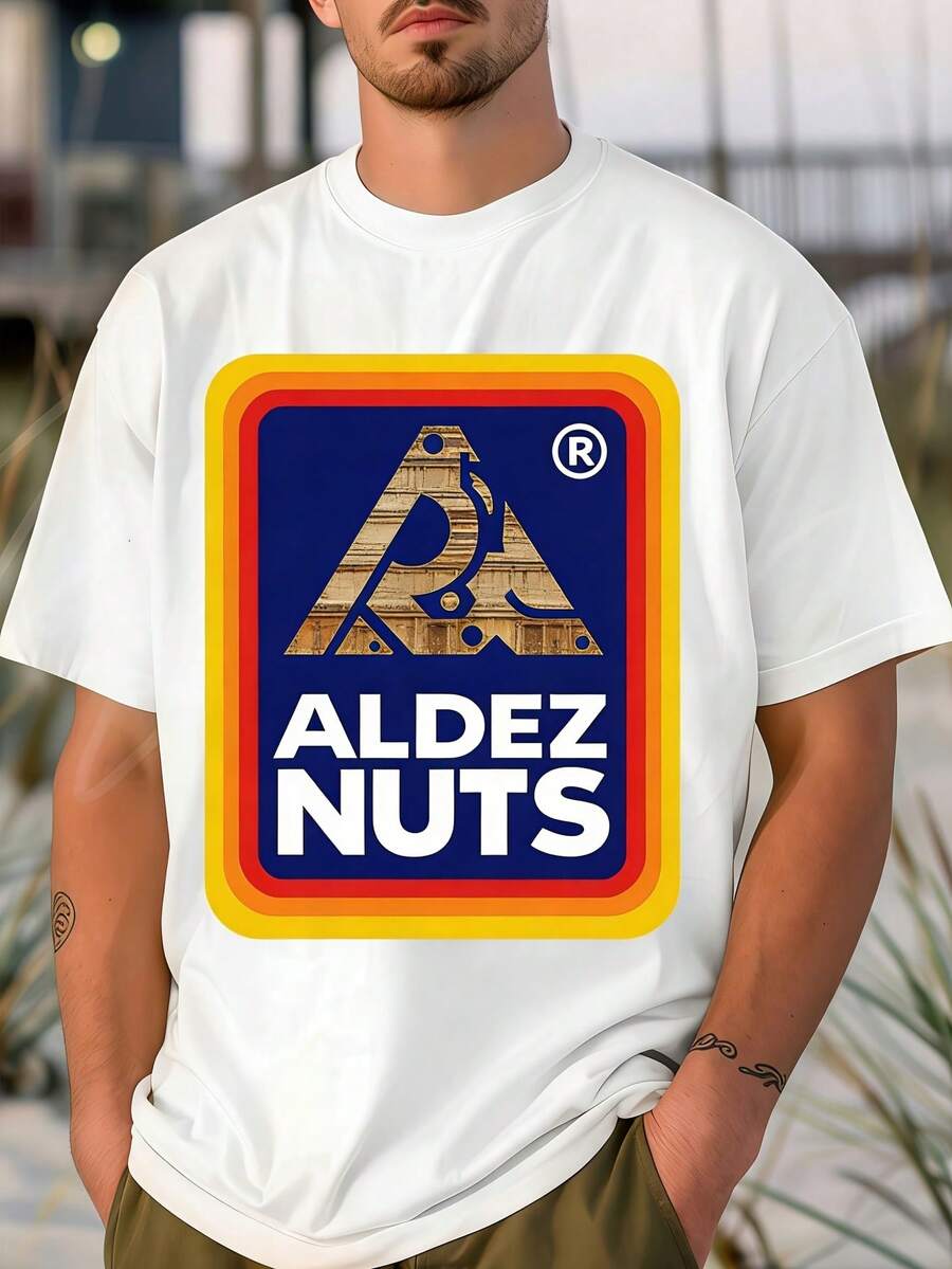 Camiseta de hombre de talla grande con estampado de Aldez Nuts, adecuada para citas, uso en casa y salidas, estilo hip-hop, moderna y a la moda, ideal para el verano, el Día de la Madre y la Pascua, disponible en tallas extra grandes. - Blanco - Ver 1