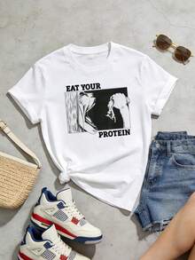 Camiseta de manga corta con cuello redondo suave y casual de verano para mujer, tops para salir, algodón, vintage, estilo callejero europeo y americano, casual deportivo, estilo unisex, estilo casual urbano, tops bonitos, Gen Z, curvy, ropa Y2K, camisetas divertidas, tops para damas, conjuntos de vacaciones para mujer, top lindo, camiseta gráfica, conjuntos de primavera, camisetas holgadas, ropa de calle retro, estilo de los 90, estilo de los 2000, subcultura, top negro, tops blancos, atuendo de fiesta de los 90. Negro - Blanco - Ver 4