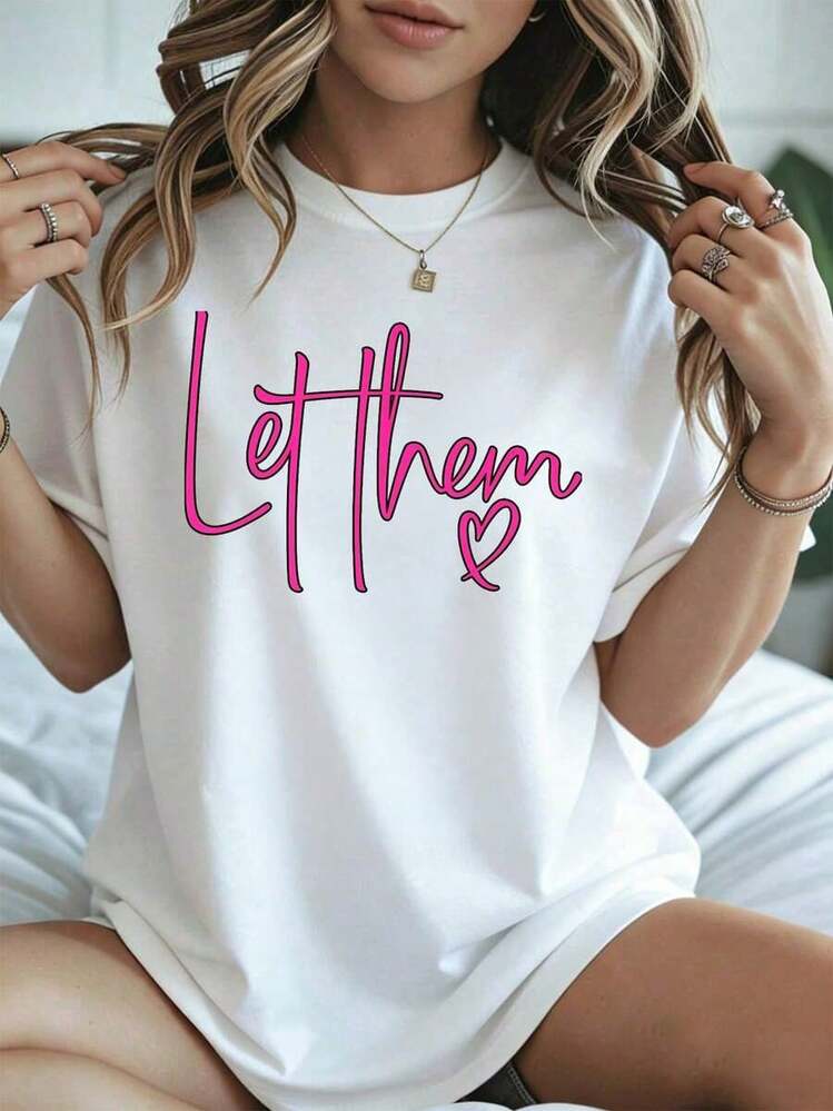 Elegant And Casual Women's Short Sleeve White T-Shirt With Valentine's Day Heart Print, Casual Summer Top For Women. - trắng - Xem 8