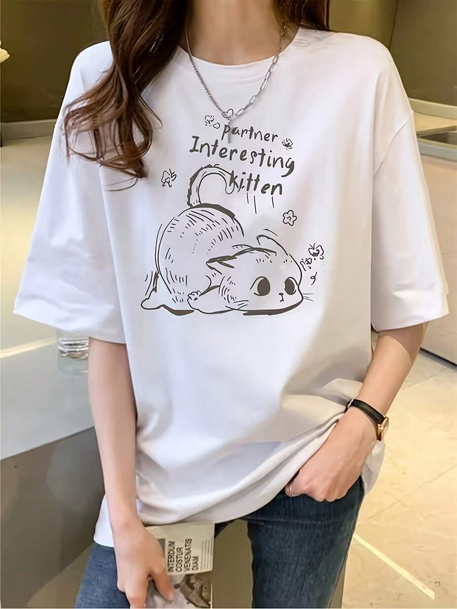 Camiseta Deportiva para Mujer, de Cuello Redondo y Manga Corta, Transpirable y de Corte Holgado, Diseño Moderno y Atractivo, Ideal para Deportes, Ocio Diario, Versátil para Múltiples Ocasion - Blanco - Ver 1