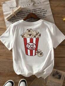 Under The RadarCamiseta Casual de Mujer con Estampado de Palomitas y Pug - Manga Corta, Cuello Redondo, Ajuste Cómodo, Blanca con Rayas Rojas, Diseño Divertido para Amantes de los Perros, Lavable a Máquina, Camiseta de Moda Divertida |   Top de Manga Corta |   Top con Estampado Digital - Estilo Vintage Urbano Unisex, Camiseta de Manga Corta de Algodón Holgada con Cuello Redondo - Blanco - Ver 7