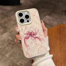 1 pieza Funda de teléfono de material TPU con elegante patrón de lazo francés compatible con iPhone 17 Pro Max/17/16 Pro Max/15/13/12/11, S20 FE/A15/S24/A55, Note 11/Note 12/Note 13 Pro, cobertura completa anti-caídas funda protectora suave - Blanco - Ver 4