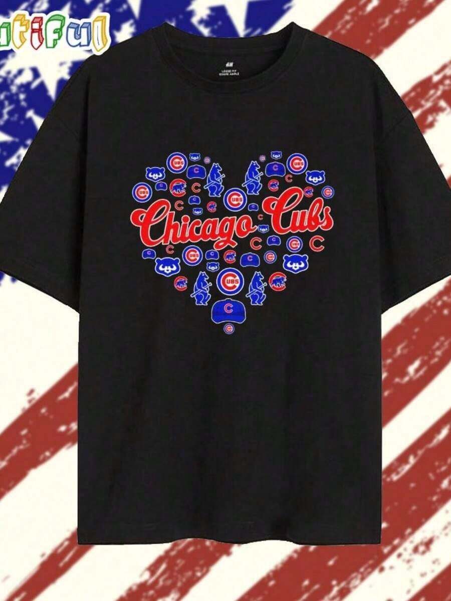 Camiseta Chicago Cubs Heart By Icons, camiseta fresca de verano, estilo unisex. - Negro - Ver 1