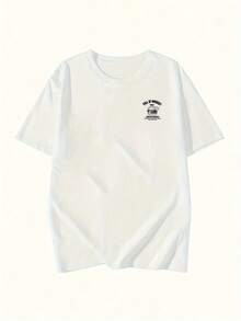 Camiseta casual esencial con estampado de hamburguesa y letras, de manga corta, adecuada para primavera y verano, ropa diaria de algodón suave para mujer en verano. - Blanco - Ver 5