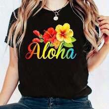 1 Piece Casual Fashion For Men And Women! New! Women's Summer Short Sleeve T-Shirt, Ideal For Casual Hawaiian Aloha Vacations. Versatile, Easy To Match, Suitable For Everyday Wear, Streetwear, Vacation Outfits, And Weekend Outfits. - 黑色 - 查看 7