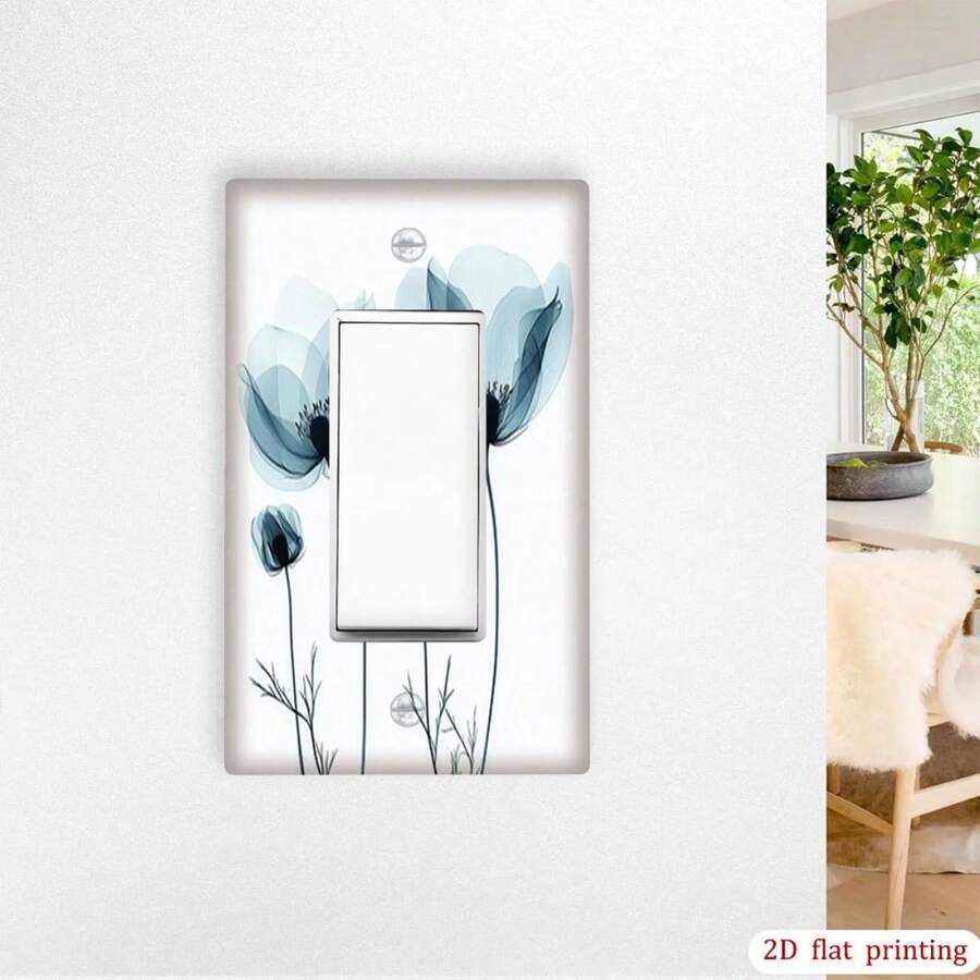 Single Blue Poppy Flower Design Switch Panel, Wall Decor Outlet Cover, Easy Installation, Suitable For Bathroom, Bedroom, Home Decor - Multicolor - View 1