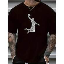 Camiseta de Algodón Estampada para Hombre - Manga Corta Casual con Cuello Redondo, Tejido de Punto Transpirable, Corte Clásico, Perfecta para Actividades al Aire Libre, Camisetas con Buen Estampado Personalizadas para el Día - Negro - Ver 1