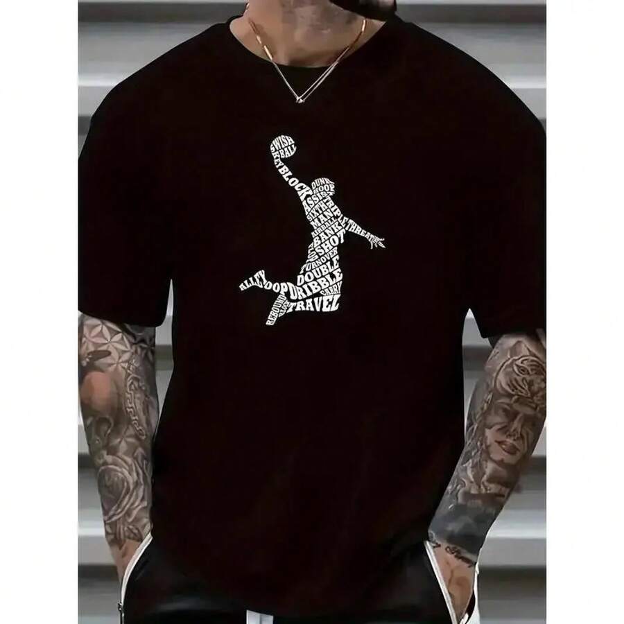 Camiseta de Algodón Estampada para Hombre - Manga Corta Casual con Cuello Redondo, Tejido de Punto Transpirable, Corte Clásico, Perfecta para Actividades al Aire Libre, Camisetas con Buen Estampado Personalizadas para el Día - Negro - Ver 1