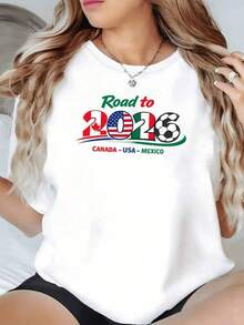Símbolos del fútbol celebrando la unión deportiva de Canadá Estados Unidos y México rumbo al 2026 con energía y pasión inspirando fuerza y amistad camiseta de mujer casual cómoda para fanáticas del deporte - Negro - Ver 6